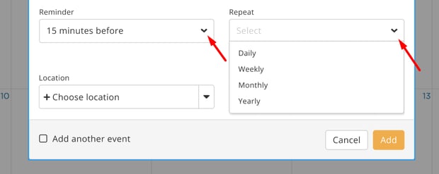 Reminder and Repeat settings