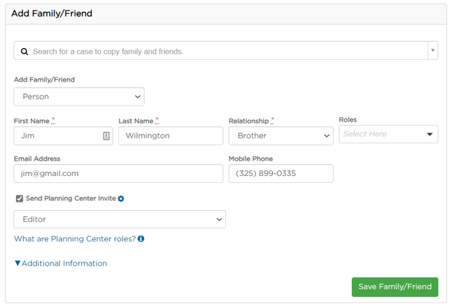 add family/friend modal
