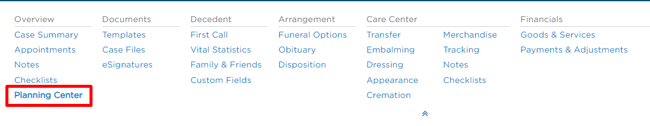 Planning Center menu option