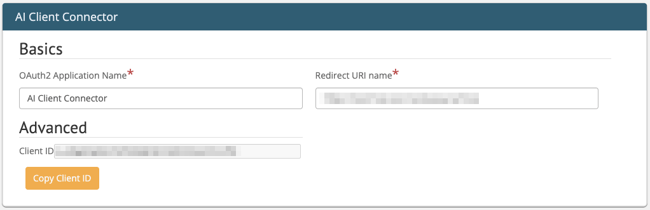view of a completed ai client connector application