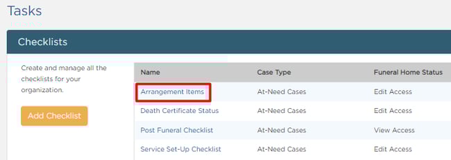 From here you can Add Checklist or Edit an existing one.