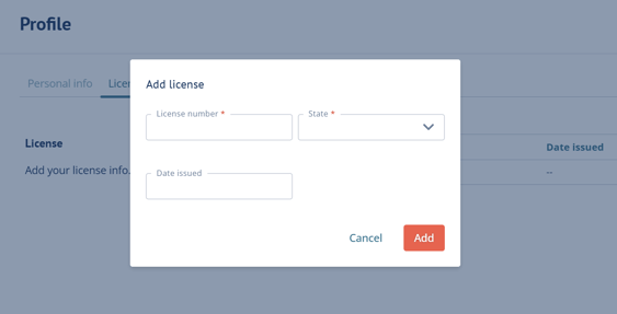 Add license modal