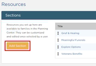 To add a new section, select Add Section