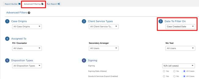 Advanced filtering tab