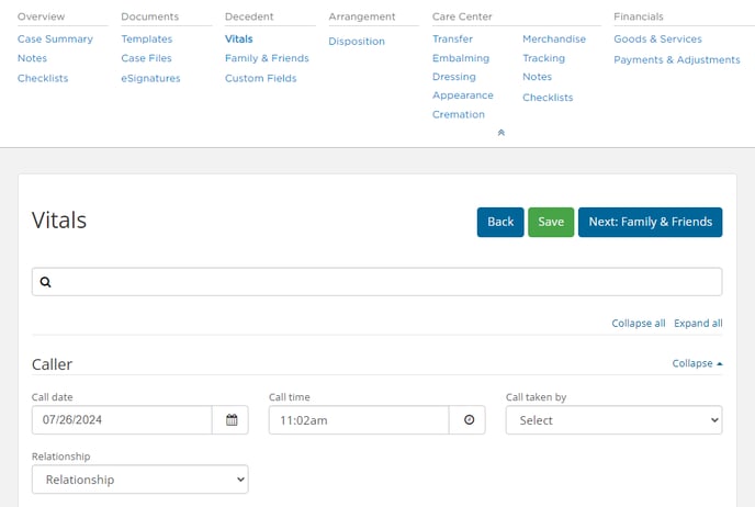 Trade case showing Vitals page