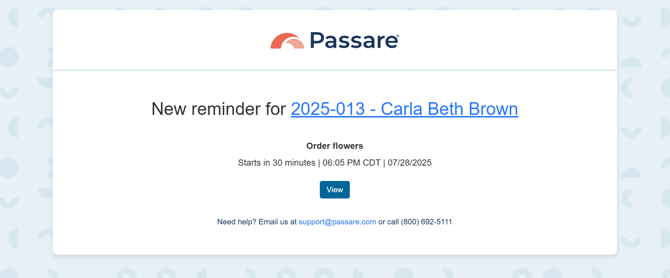 Email notification for a reminder