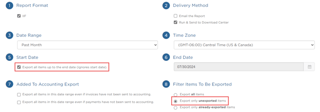 Export settings