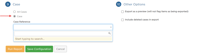 Case selector in export settings