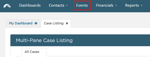 Events button in navigation