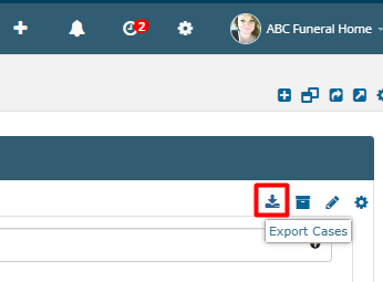 From the Case Listing Page, select Export Cases.