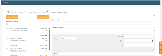 Blank check on Check writing page
