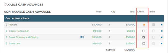 Check checkbox column on Goods & Services