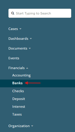 Admin > Financials > Banks
