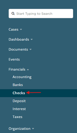 Admin > Financials > Checks