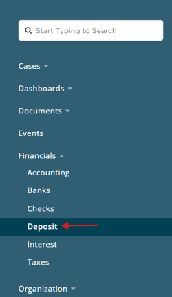 Admin > Financials > Deposit