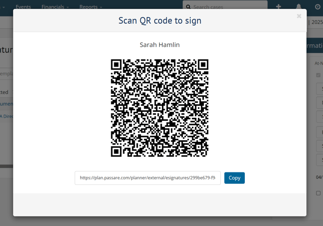 Unique QR code for Sarah Hamlin to sign
