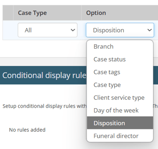 Option dropdown in rule settings