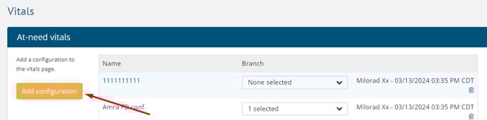 Either Add a configuration or click into 'Vitals default' to edit the default configuration.