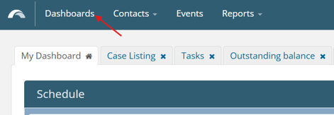 Dashboards link in navigation