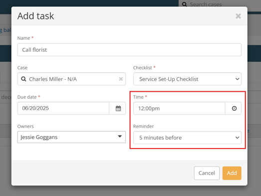 Add task modal