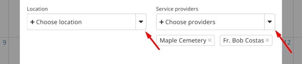 Location and Service provider dropdowns