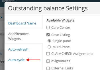 Auto-cycle tab listed on side of modal