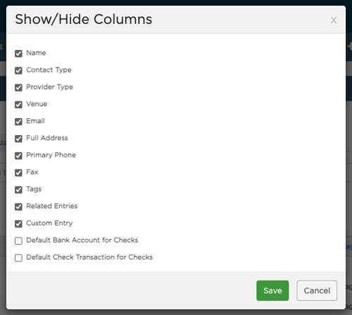 show/hide columns options