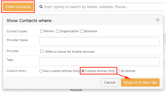 Custom entries Only radio button