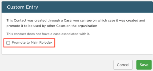 Promote to Main Rolodex checkbox