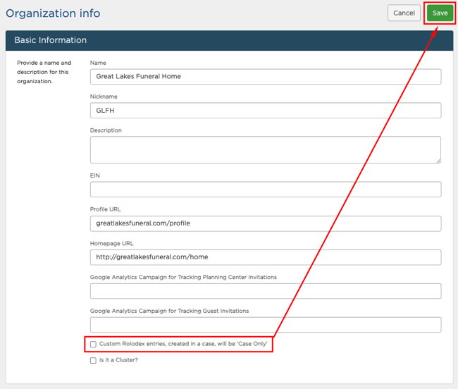 Custom Rolodex entries checkbox