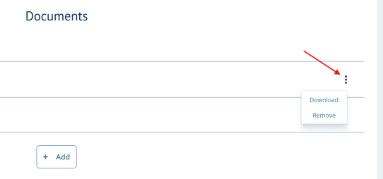 Documents page with ellipsis menu open showing Download and Remove options