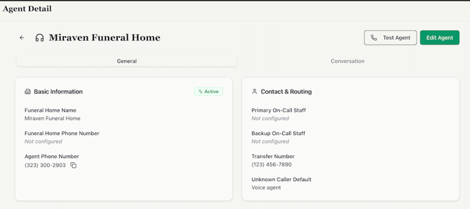 Agent detail modal in Miraven's platform