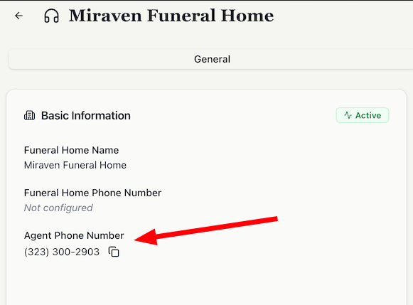 Miraven provides your funeral home with a dedicated agent phone number.