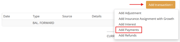 Add transaction button clicked > Add payments