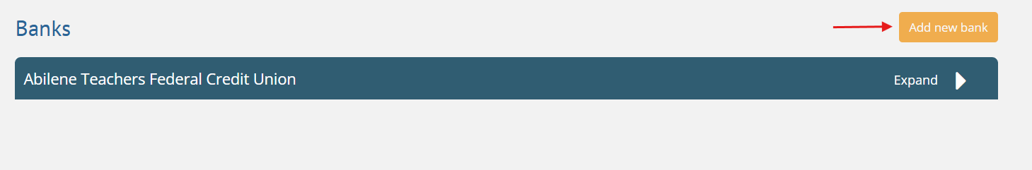 Banks > Add new bank button