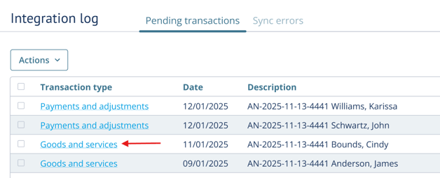 Linked transactions in the Pending transactions tab