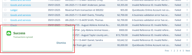 Success message after retrying a failed sync