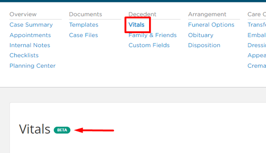 New Vitals page in case navigation