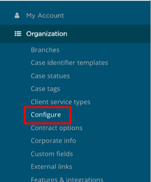 Admin > Organization > Configure
