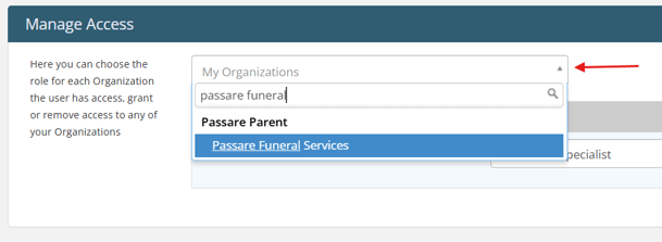 My organizations dropdown