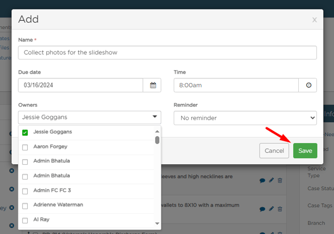 Filled out add task form