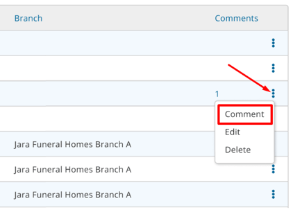 Ellipsis icon with comment option