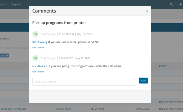 Task commenting modal