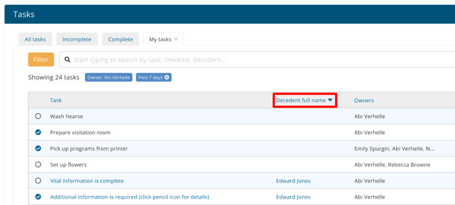 Sorted column header