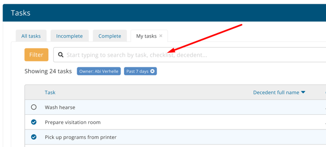 Search bar in tasks widget