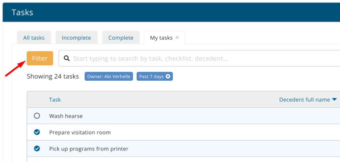 Filter tasks button