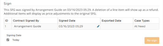 Goods & Services signed by "Arrangement Guide"