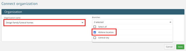 choose org and branches