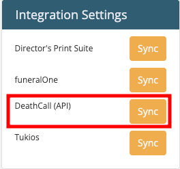 Go to Integration settings > Sync DeathCall (API)