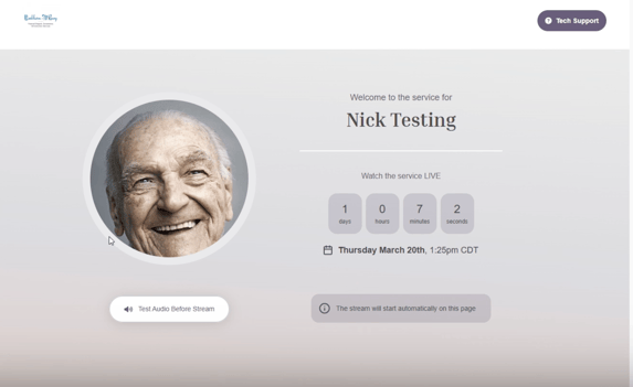 The live stream URL link will navigate guests to OneRoom's virtual waiting room until the service and the live streaming event begin.